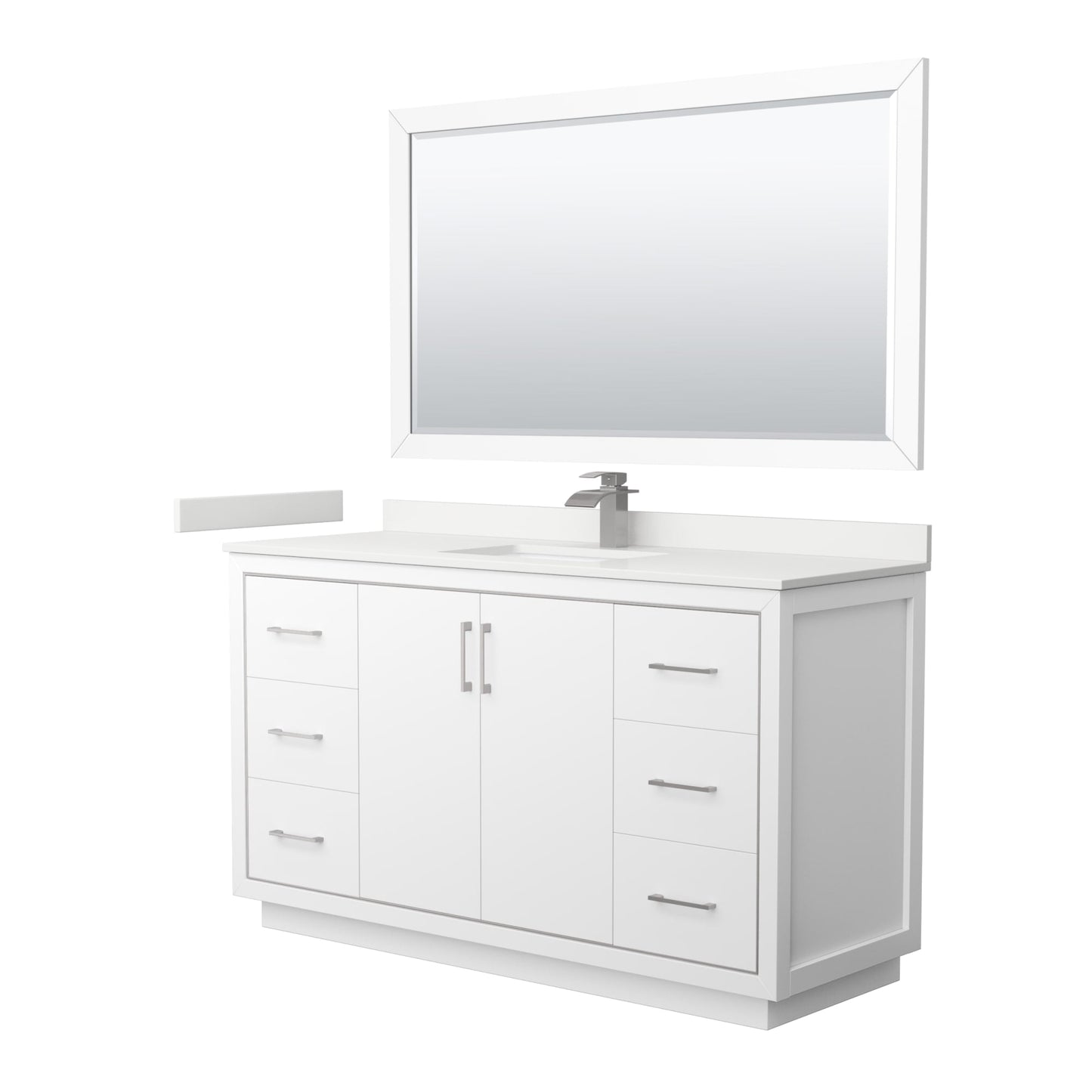 Wyndham Collection Icon 60" Single Bathroom Vanity in White, White Quartz Countertop, Undermount Square Sink (1-Hole), Brushed Nickel Trim, 58" Mirror