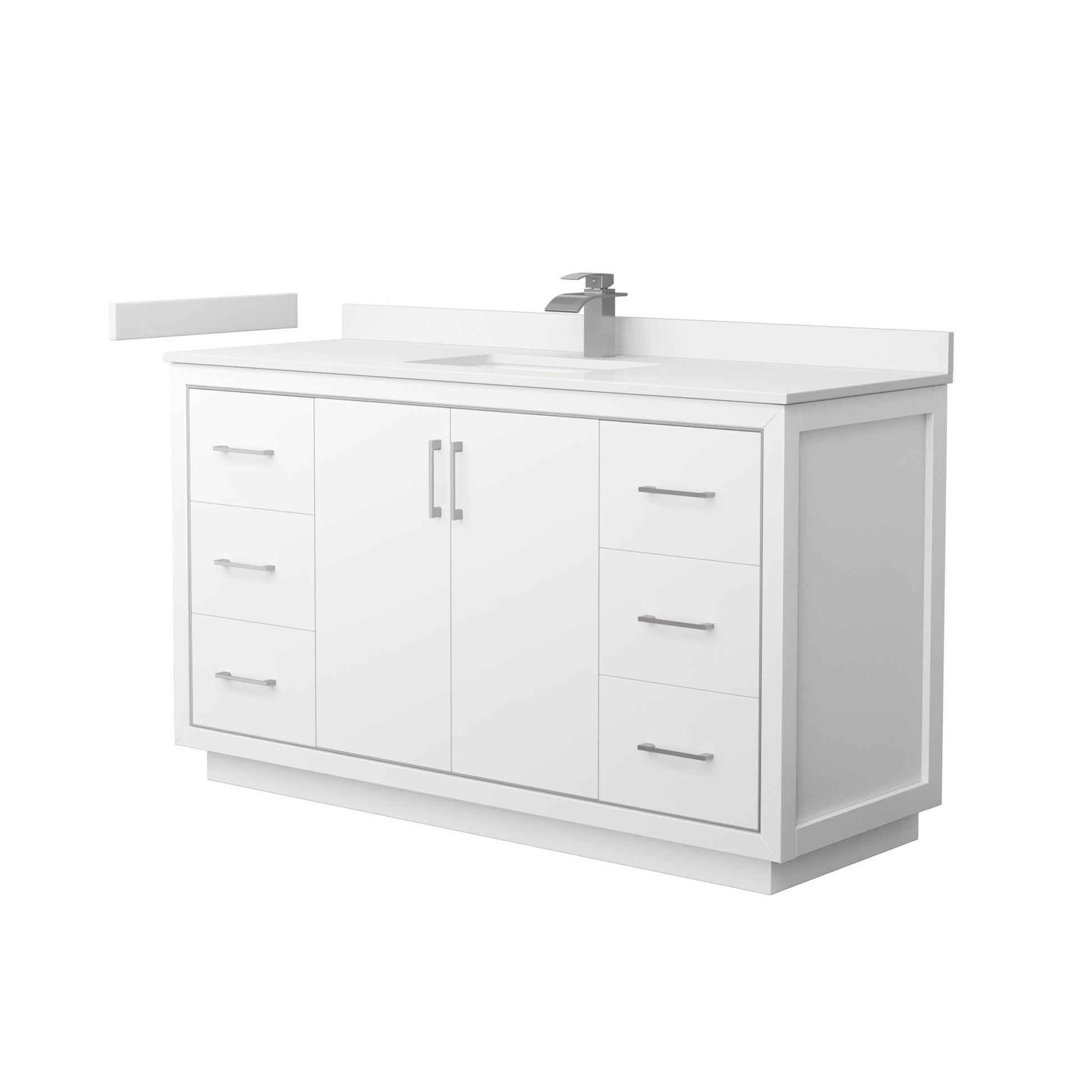 Wyndham Collection Icon 60" Single Bathroom Vanity in White, White Quartz Countertop, Undermount Square Sink (1-Hole), Brushed Nickel Trim