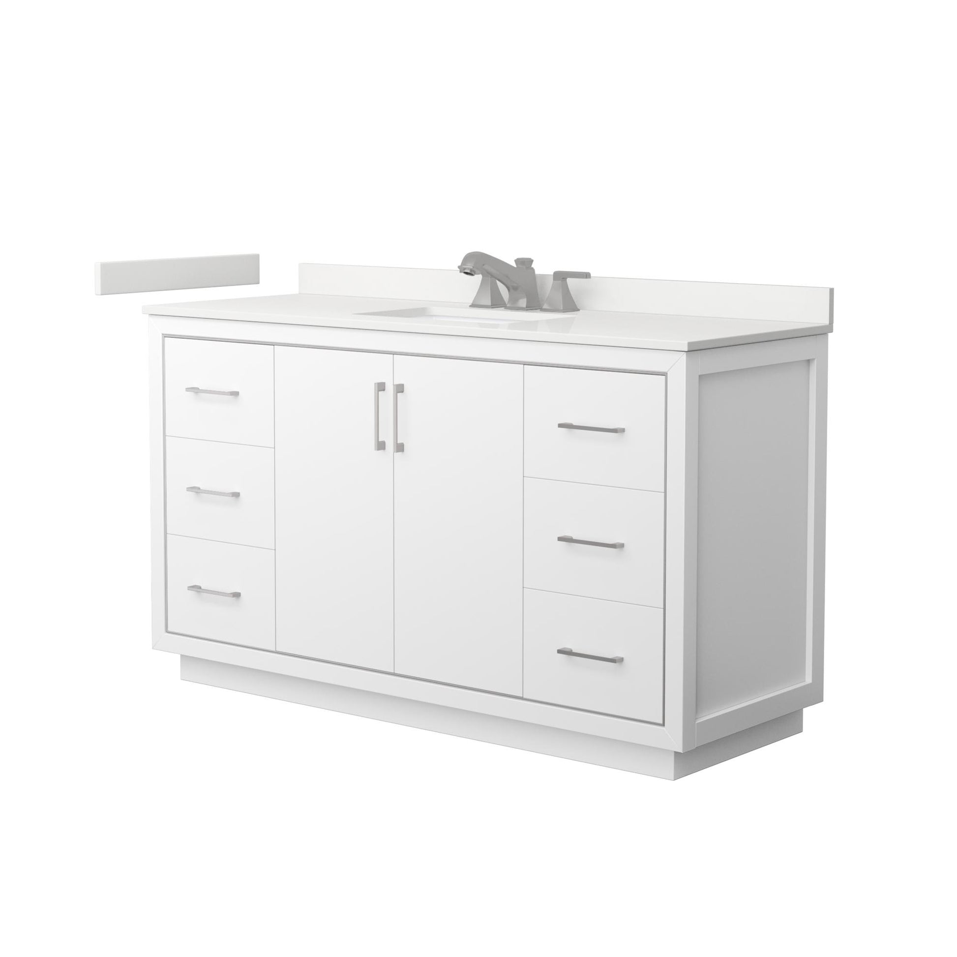 Wyndham Collection Icon 60" Single Bathroom Vanity in White, White Quartz Countertop, Undermount Square Sink (3-Hole), Brushed Nickel Trim