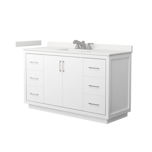 Wyndham Collection Icon 60" Single Bathroom Vanity in White, White Quartz Countertop, Undermount Square Sink (3-Hole), Brushed Nickel Trim