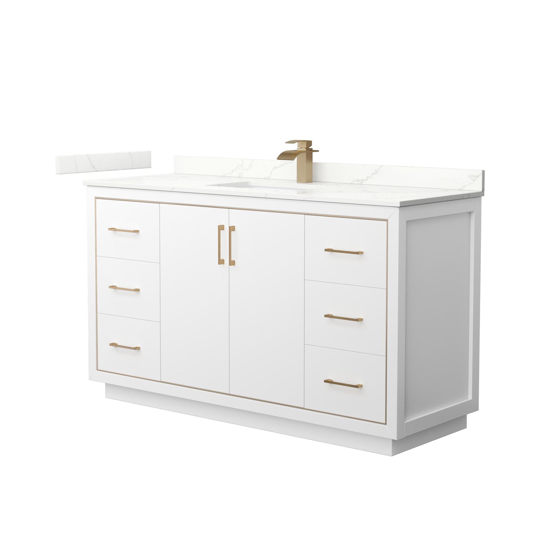 Wyndham Collection Icon 60" Single Bathroom Vanity in White, Giotto Quartz Countertop, Undermount Square Sink (1-Hole), Satin Bronze Trim