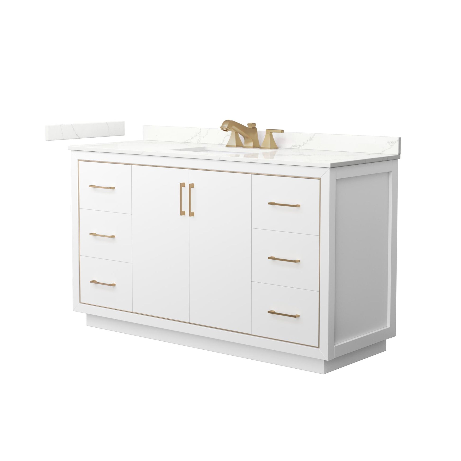 Wyndham Collection Icon 60" Single Bathroom Vanity in White, Giotto Quartz Countertop, Undermount Square Sink (3-Hole), Satin Bronze Trim