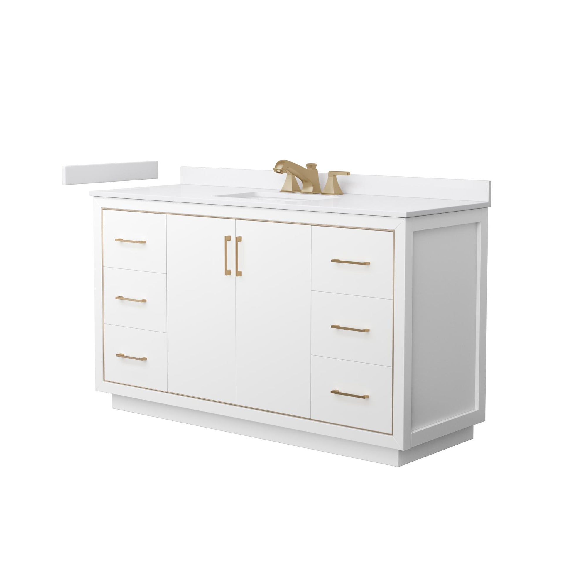 Wyndham Collection Icon 60" Single Bathroom Vanity in White, White Cultured Marble Countertop, Undermount Square Sink (3-Hole), Satin Bronze Trim