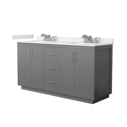 Wyndham Collection Icon 66" Double Bathroom Vanity in Dark Gray, White Cultured Marble Countertop, Undermount Square Sinks (3-Hole), Brushed Nickel Trim
