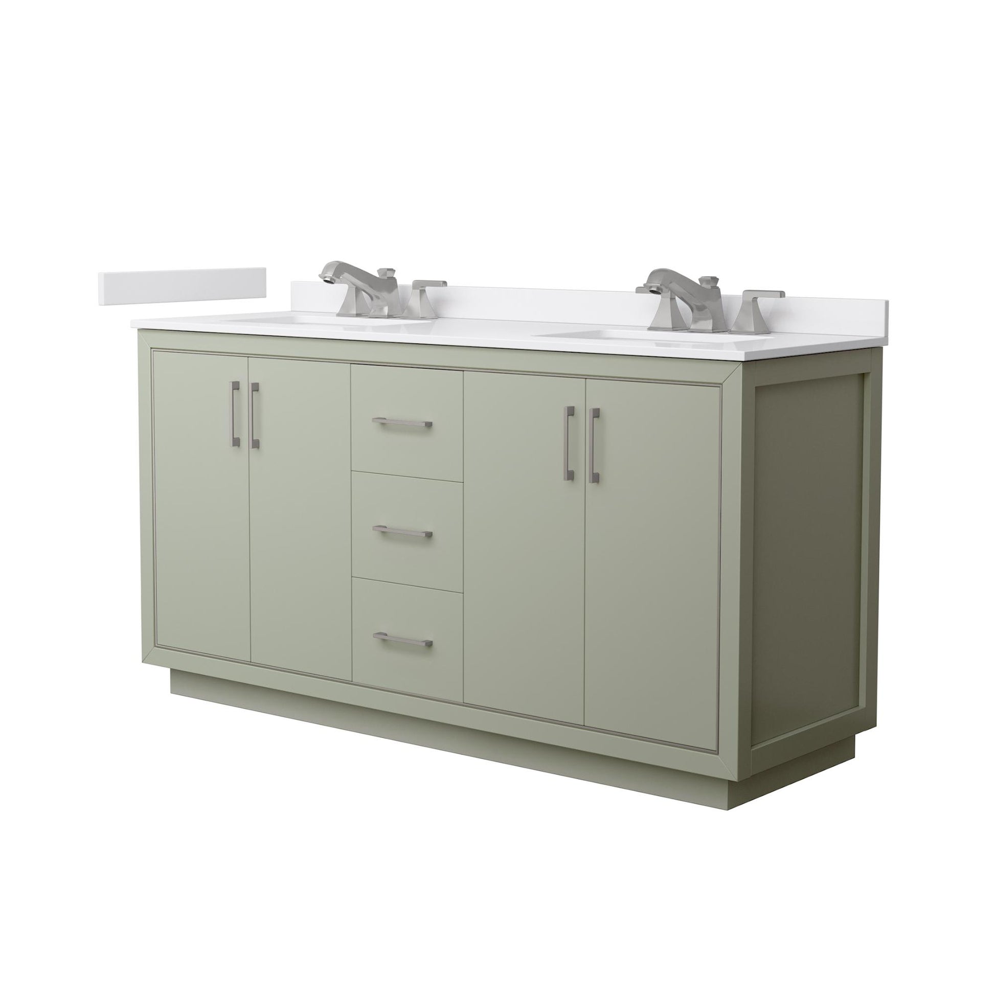 Wyndham Collection Icon 66" Double Bathroom Vanity in Light Green, White Cultured Marble Countertop, Undermount Square Sinks (3-Hole), Brushed Nickel Trim