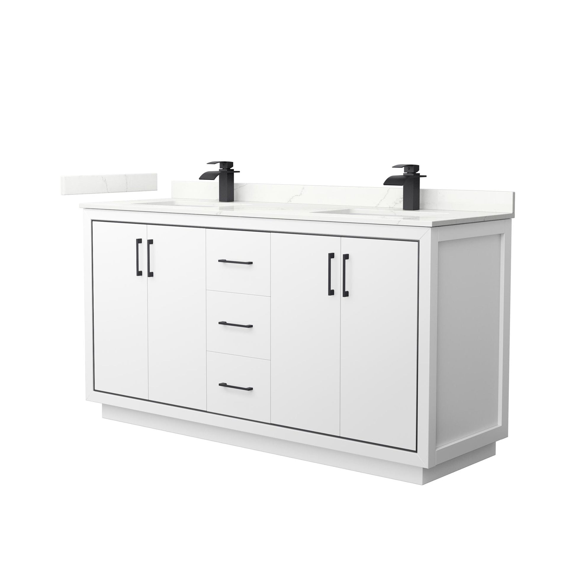 Wyndham Collection Icon 66" Double Bathroom Vanity in White, Giotto Quartz Countertop, Undermount Square Sinks (1-Hole), Matte Black Trim