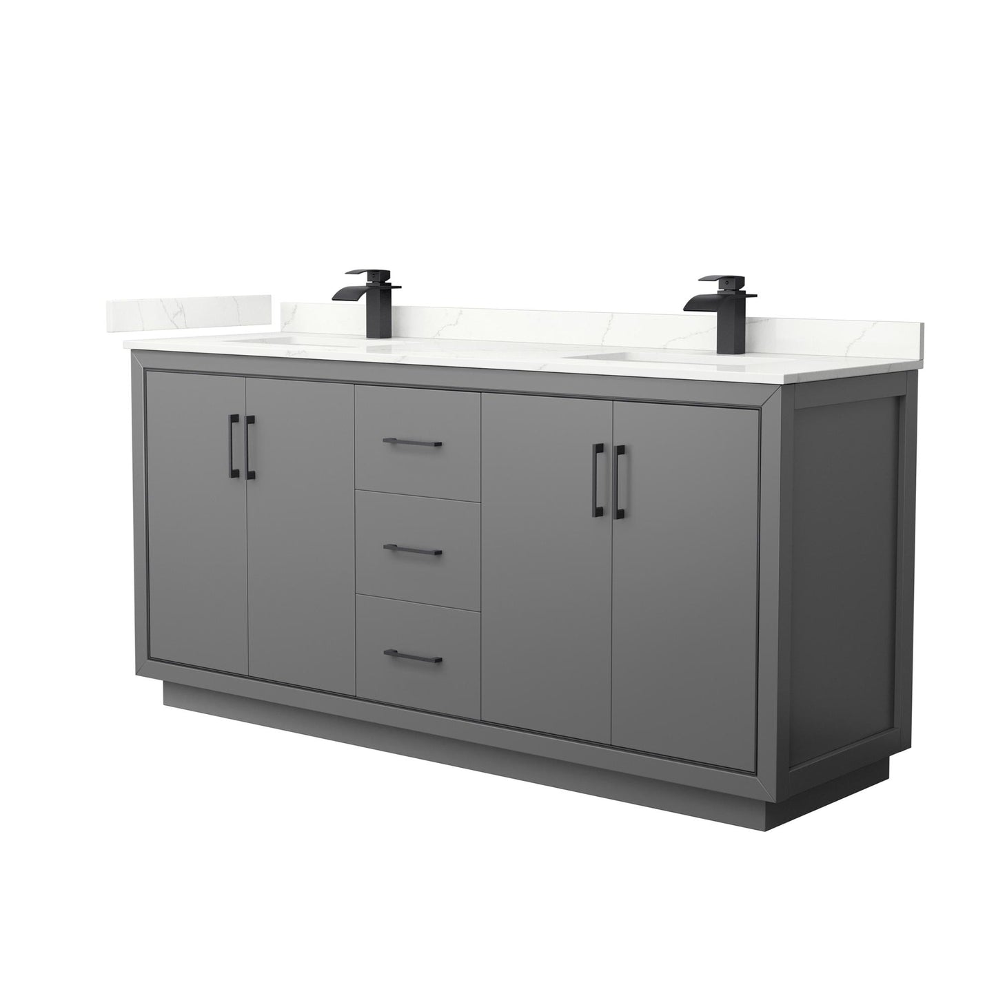 Wyndham Collection Icon 72" Double Bathroom Vanity in Dark Gray, Giotto Quartz Countertop, Undermount Square Sinks (1-Hole), Matte Black Trim