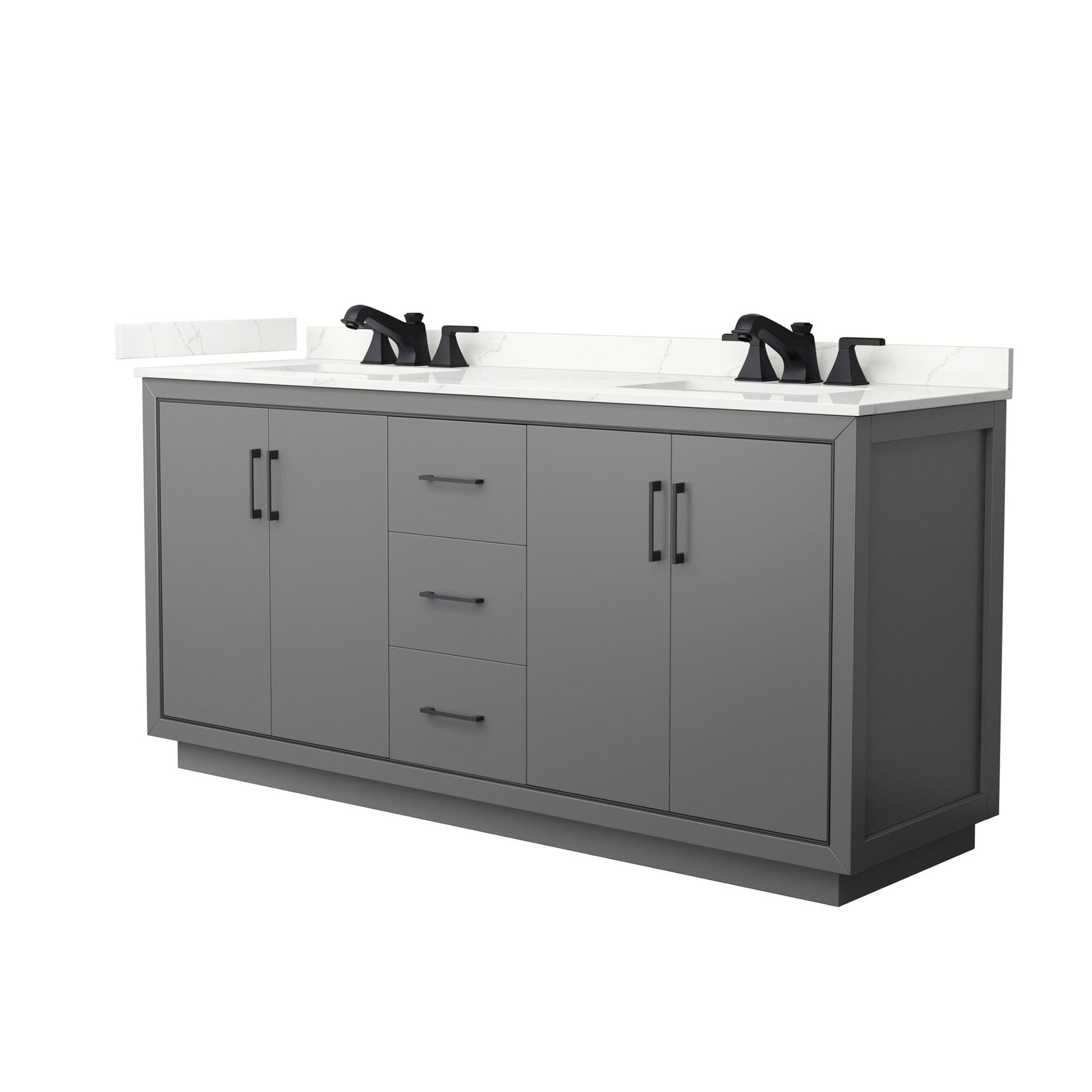 Wyndham Collection Icon 72" Double Bathroom Vanity in Dark Gray, Giotto Quartz Countertop, Undermount Square Sinks (3-Hole), Matte Black Trim