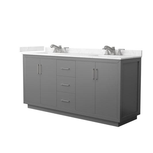 Wyndham Collection Icon 72" Double Bathroom Vanity in Dark Gray, Carrara Cultured Marble Countertop, Undermount Square Sinks (3-Hole), Brushed Nickel Trim