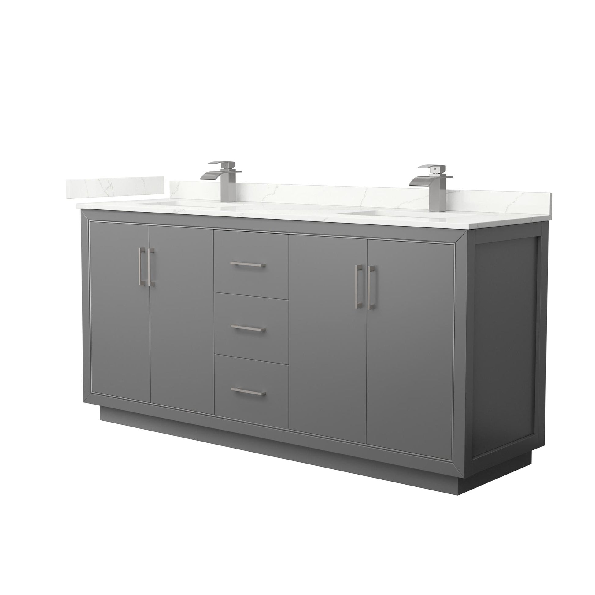 Wyndham Collection Icon 72" Double Bathroom Vanity in Dark Gray, Giotto Quartz Countertop, Undermount Square Sinks (1-Hole), Brushed Nickel Trim