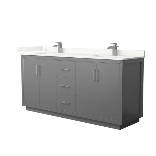 Wyndham Collection Icon 72" Double Bathroom Vanity in Dark Gray, Giotto Quartz Countertop, Undermount Square Sinks (1-Hole), Brushed Nickel Trim