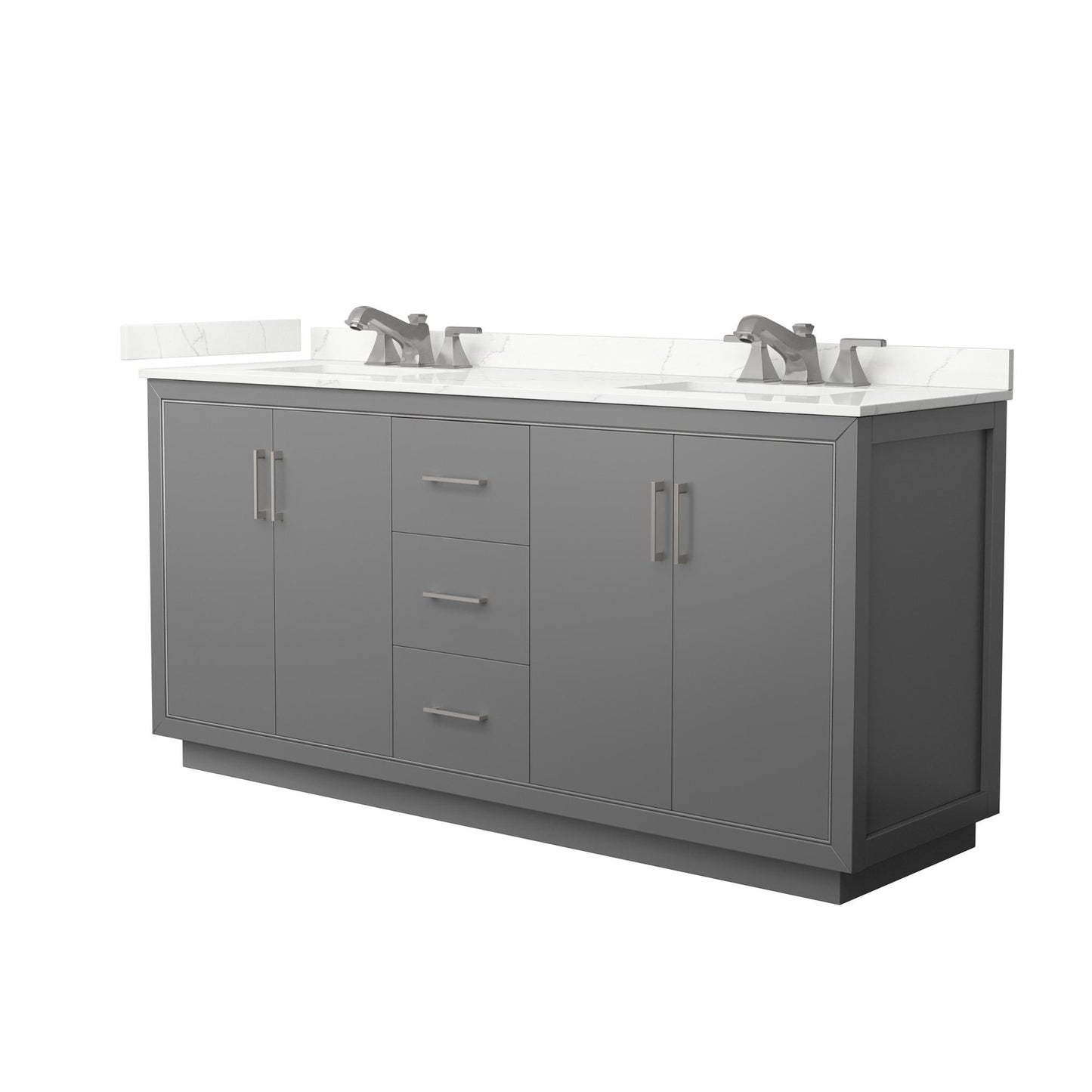 Wyndham Collection Icon 72" Double Bathroom Vanity in Dark Gray, Giotto Quartz Countertop, Undermount Square Sinks (3-Hole), Brushed Nickel Trim