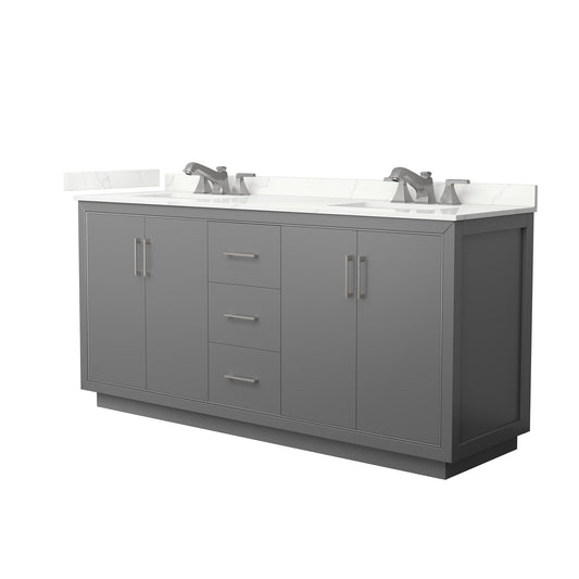Wyndham Collection Icon 72" Double Bathroom Vanity in Dark Gray, Giotto Quartz Countertop, Undermount Square Sinks (3-Hole), Brushed Nickel Trim
