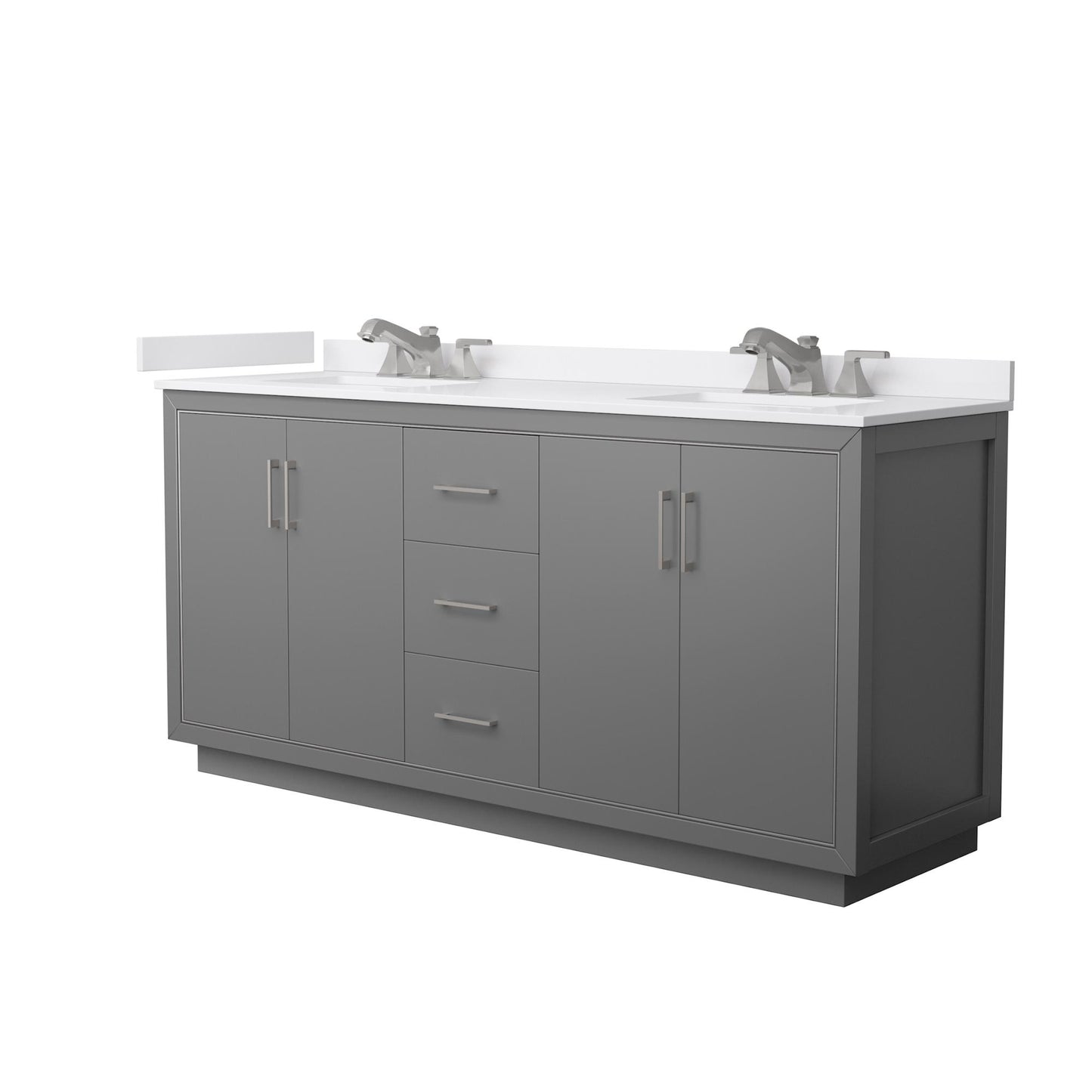 Wyndham Collection Icon 72" Double Bathroom Vanity in Dark Gray, White Cultured Marble Countertop, Undermount Square Sinks (3-Hole), Brushed Nickel Trim