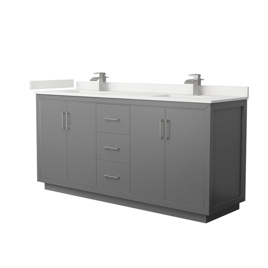 Wyndham Collection Icon 72" Double Bathroom Vanity in Dark Gray, White Quartz Countertop, Undermount Square Sinks (1-Hole), Brushed Nickel Trim
