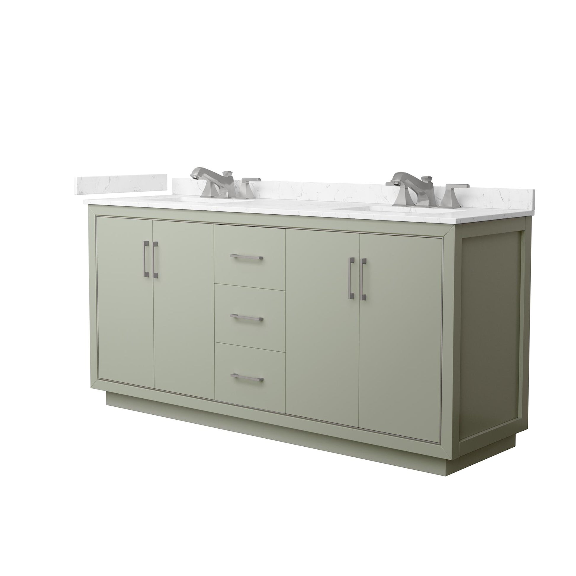 Wyndham Collection Icon 72" Double Bathroom Vanity in Light Green, Carrara Cultured Marble Countertop, Undermount Square Sinks (3-Hole), Brushed Nickel Trim