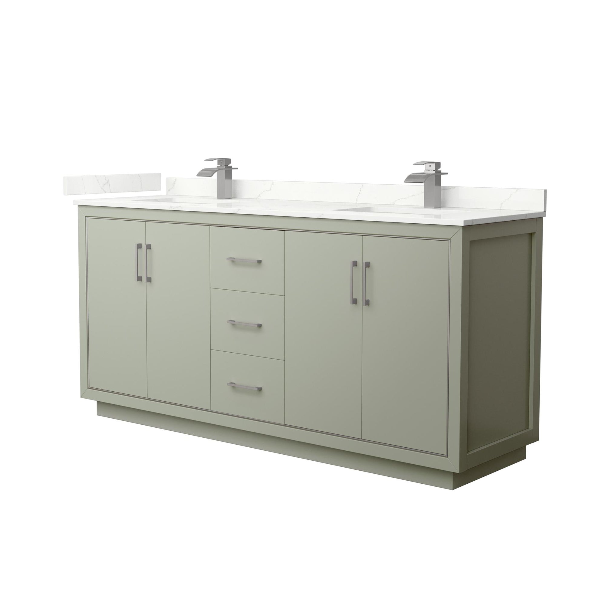 Wyndham Collection Icon 72" Double Bathroom Vanity in Light Green, Giotto Quartz Countertop, Undermount Square Sinks (1-Hole), Brushed Nickel Trim
