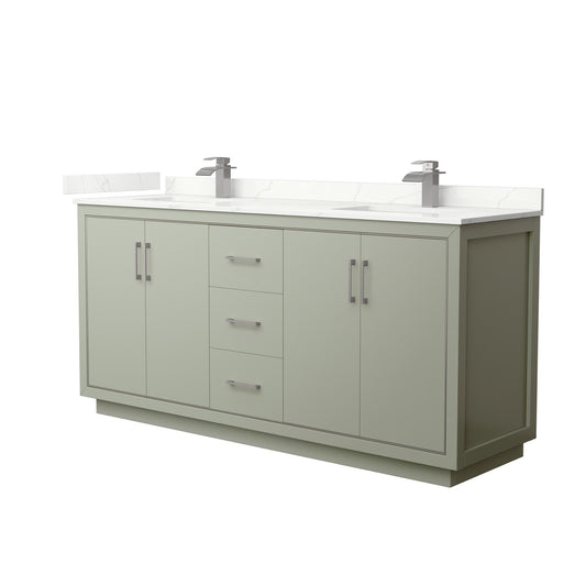 Wyndham Collection Icon 72" Double Bathroom Vanity in Light Green, Giotto Quartz Countertop, Undermount Square Sinks (1-Hole), Brushed Nickel Trim