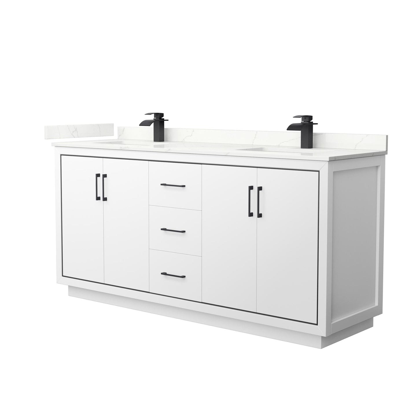 Wyndham Collection Icon 72" Double Bathroom Vanity in White, Giotto Quartz Countertop, Undermount Square Sinks (1-Hole), Matte Black Trim