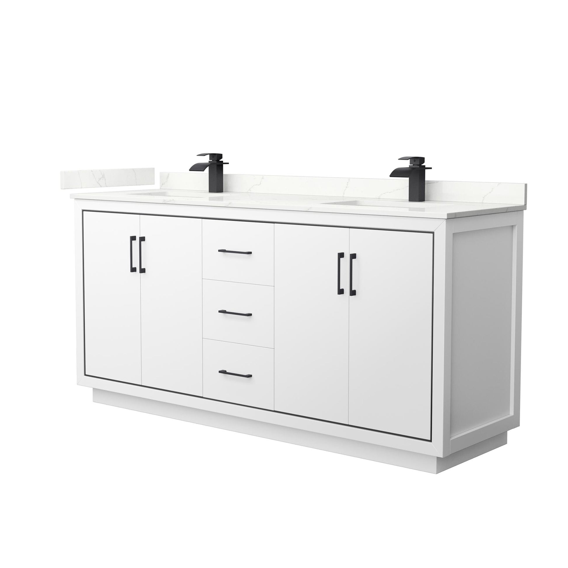 Wyndham Collection Icon 72" Double Bathroom Vanity in White, Giotto Quartz Countertop, Undermount Square Sinks (1-Hole), Matte Black Trim