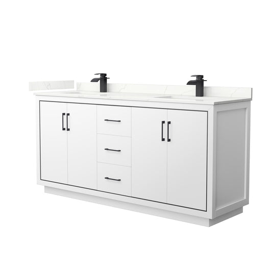 Wyndham Collection Icon 72" Double Bathroom Vanity in White, Giotto Quartz Countertop, Undermount Square Sinks (1-Hole), Matte Black Trim