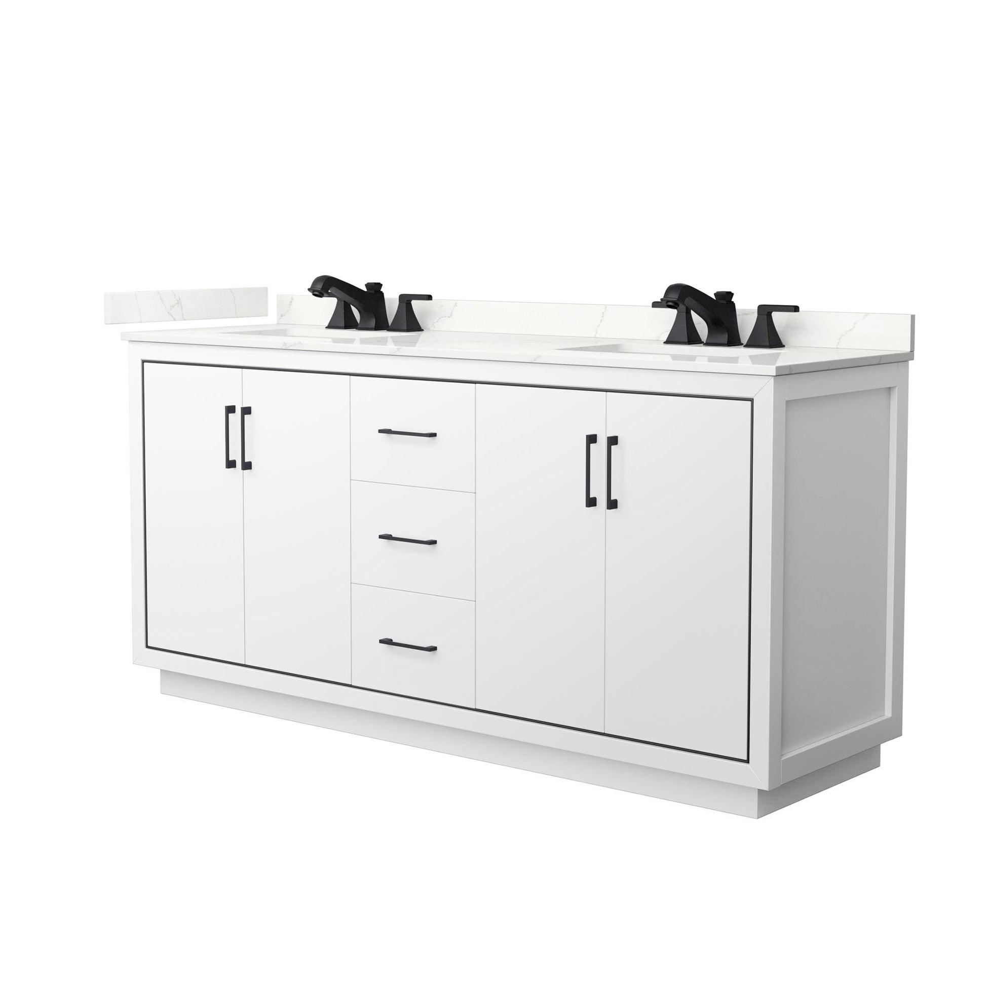Wyndham Collection Icon 72" Double Bathroom Vanity in White, Giotto Quartz Countertop, Undermount Square Sinks (3-Hole), Matte Black Trim