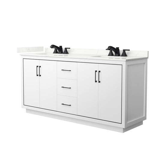 Wyndham Collection Icon 72" Double Bathroom Vanity in White, Giotto Quartz Countertop, Undermount Square Sinks (3-Hole), Matte Black Trim