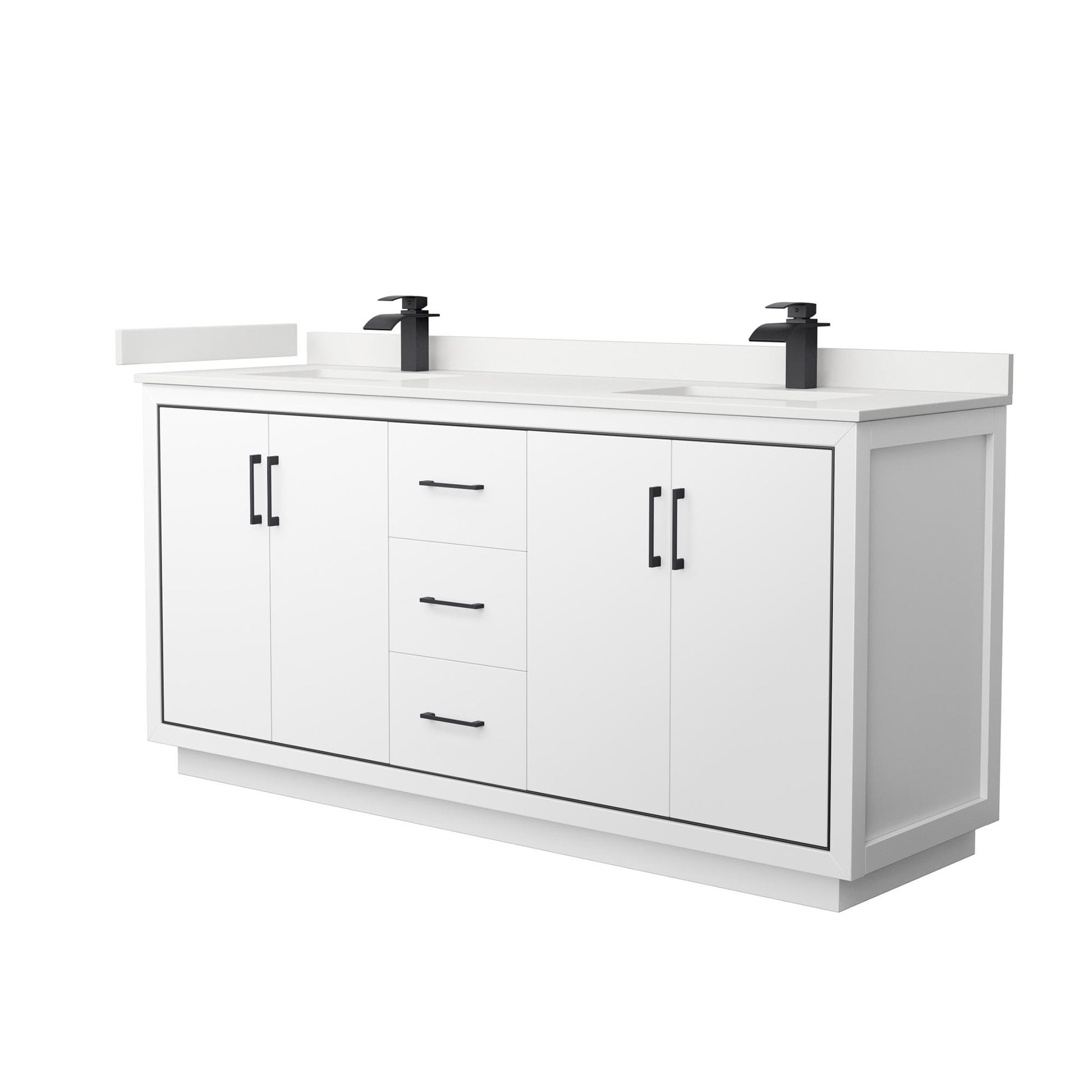 Wyndham Collection Icon 72" Double Bathroom Vanity in White, White Quartz Countertop, Undermount Square Sinks (1-Hole), Matte Black Trim
