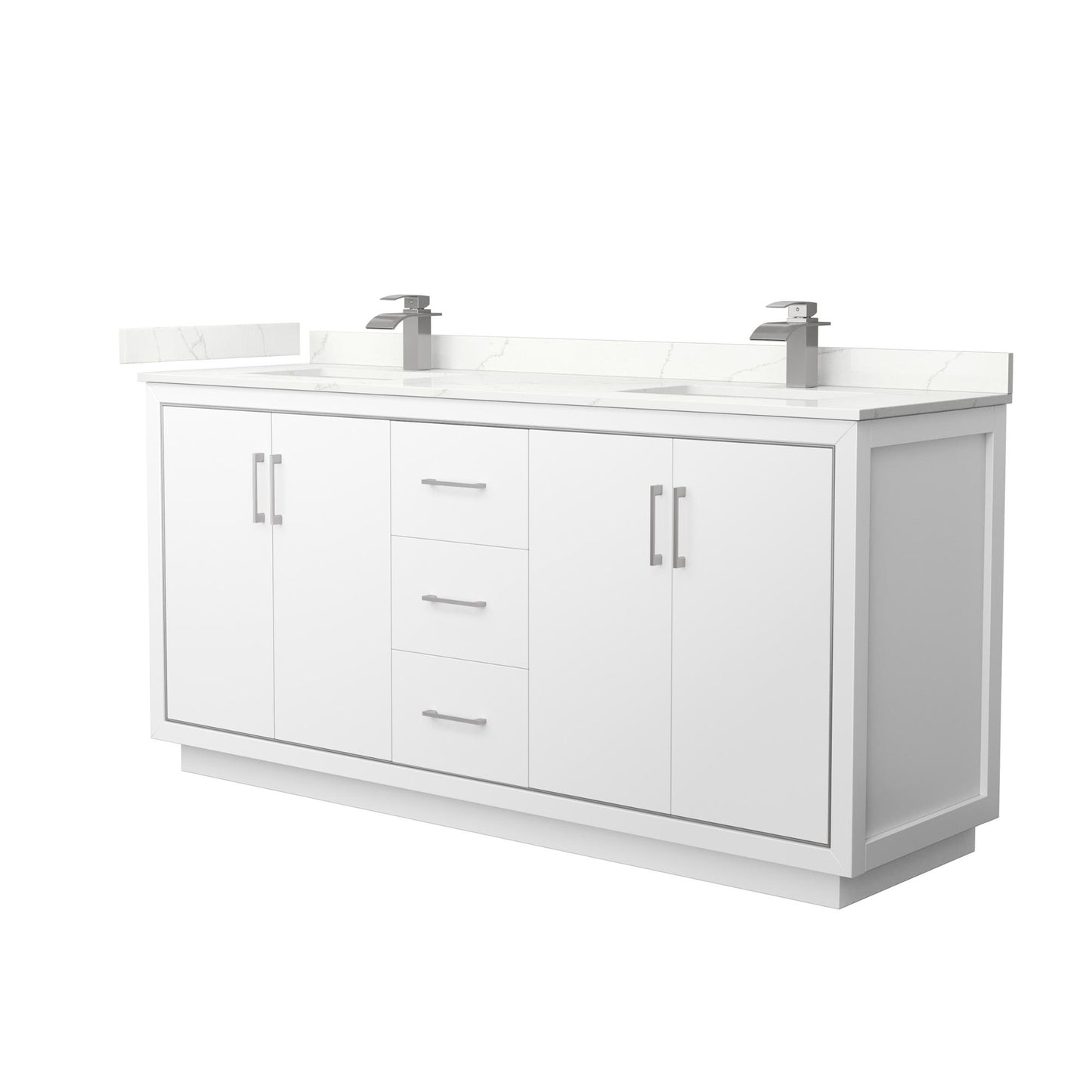 Wyndham Collection Icon 72" Double Bathroom Vanity in White, Giotto Quartz Countertop, Undermount Square Sinks (1-Hole), Brushed Nickel Trim