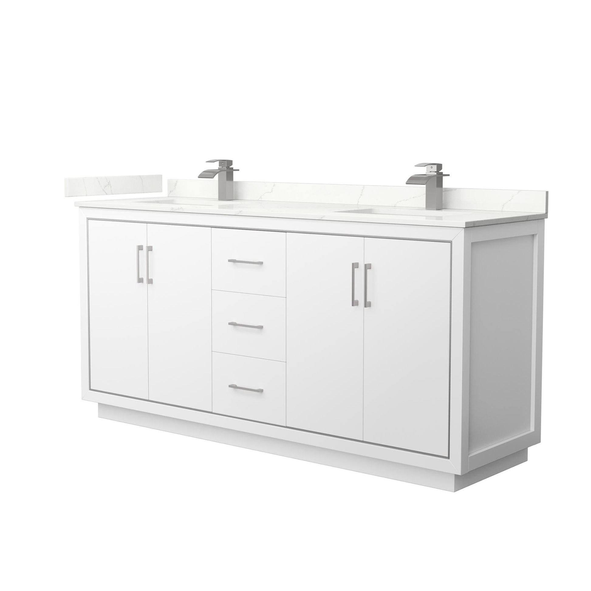 Wyndham Collection Icon 72" Double Bathroom Vanity in White, Giotto Quartz Countertop, Undermount Square Sinks (1-Hole), Brushed Nickel Trim