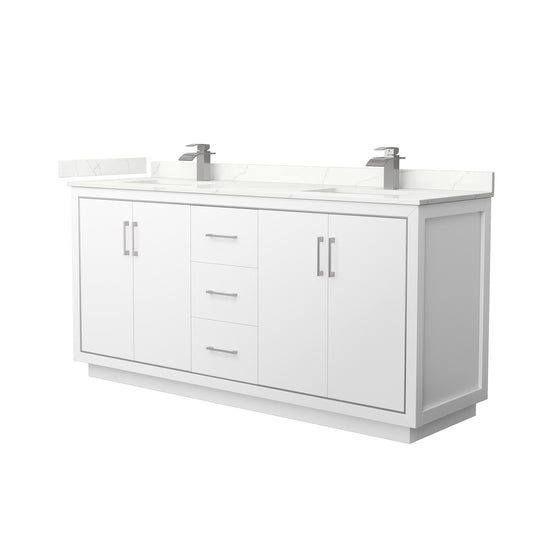 Wyndham Collection Icon 72" Double Bathroom Vanity in White, Giotto Quartz Countertop, Undermount Square Sinks (1-Hole), Brushed Nickel Trim