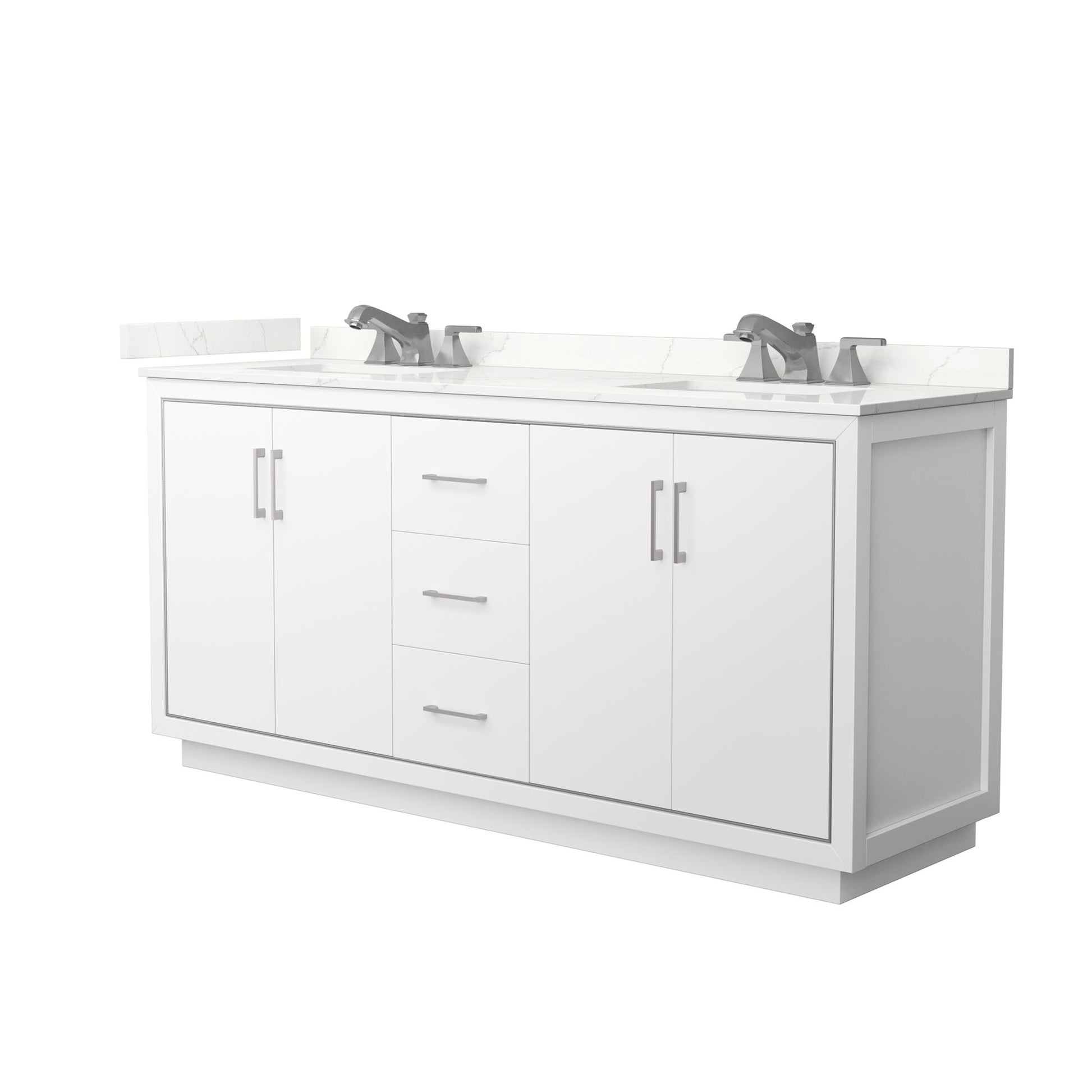 Wyndham Collection Icon 72" Double Bathroom Vanity in White, Giotto Quartz Countertop, Undermount Square Sinks (3-Hole), Brushed Nickel Trim