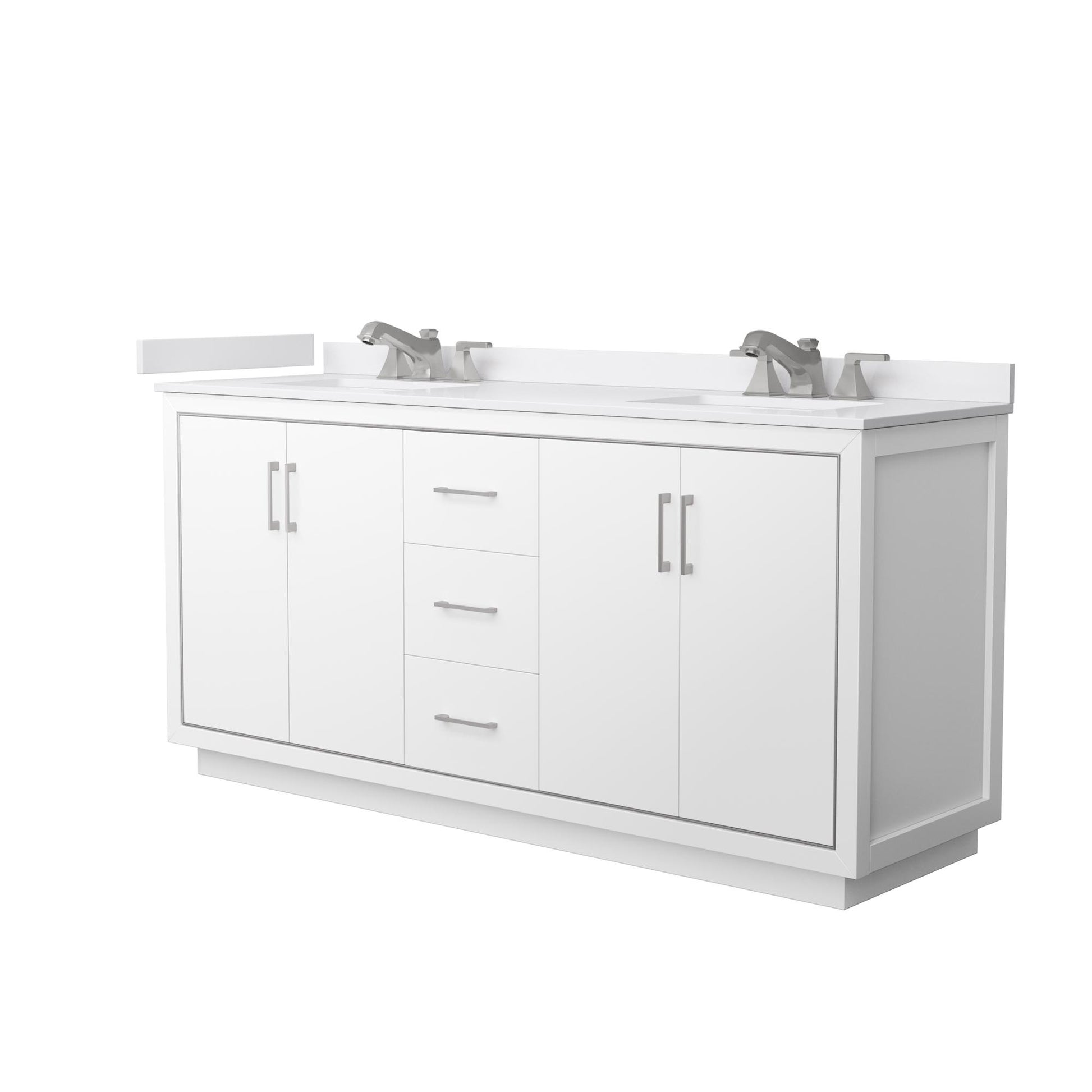 Wyndham Collection Icon 72" Double Bathroom Vanity in White, White Cultured Marble Countertop, Undermount Square Sinks (3-Hole), Brushed Nickel Trim