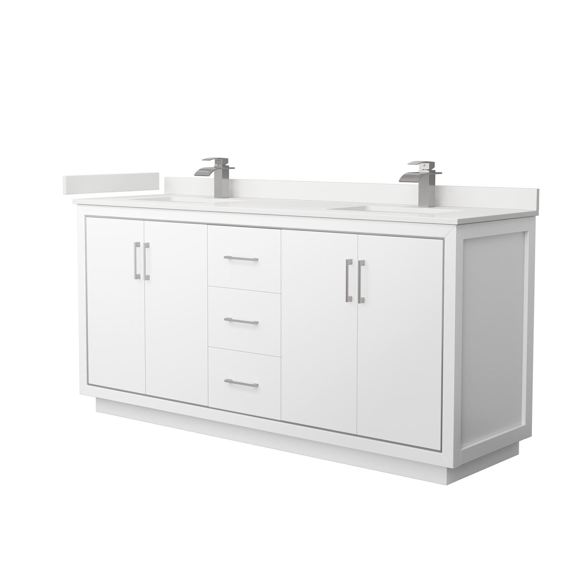 Wyndham Collection Icon 72" Double Bathroom Vanity in White, White Quartz Countertop, Undermount Square Sinks (1-Hole), Brushed Nickel Trim