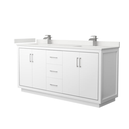 Wyndham Collection Icon 72" Double Bathroom Vanity in White, White Quartz Countertop, Undermount Square Sinks (1-Hole), Brushed Nickel Trim