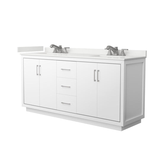 Wyndham Collection Icon 72" Double Bathroom Vanity in White, White Quartz Countertop, Undermount Square Sinks (3-Hole), Brushed Nickel Trim