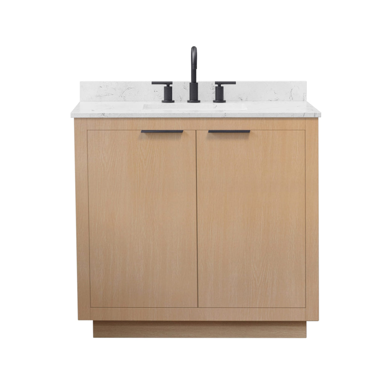 Wyndham Collection Maroni 36 Inch Single Bathroom Vanity in Light Straw, Carrara Cultured Marble Countertop, Undermount Square Sink (3-Hole), Matte Black Trim