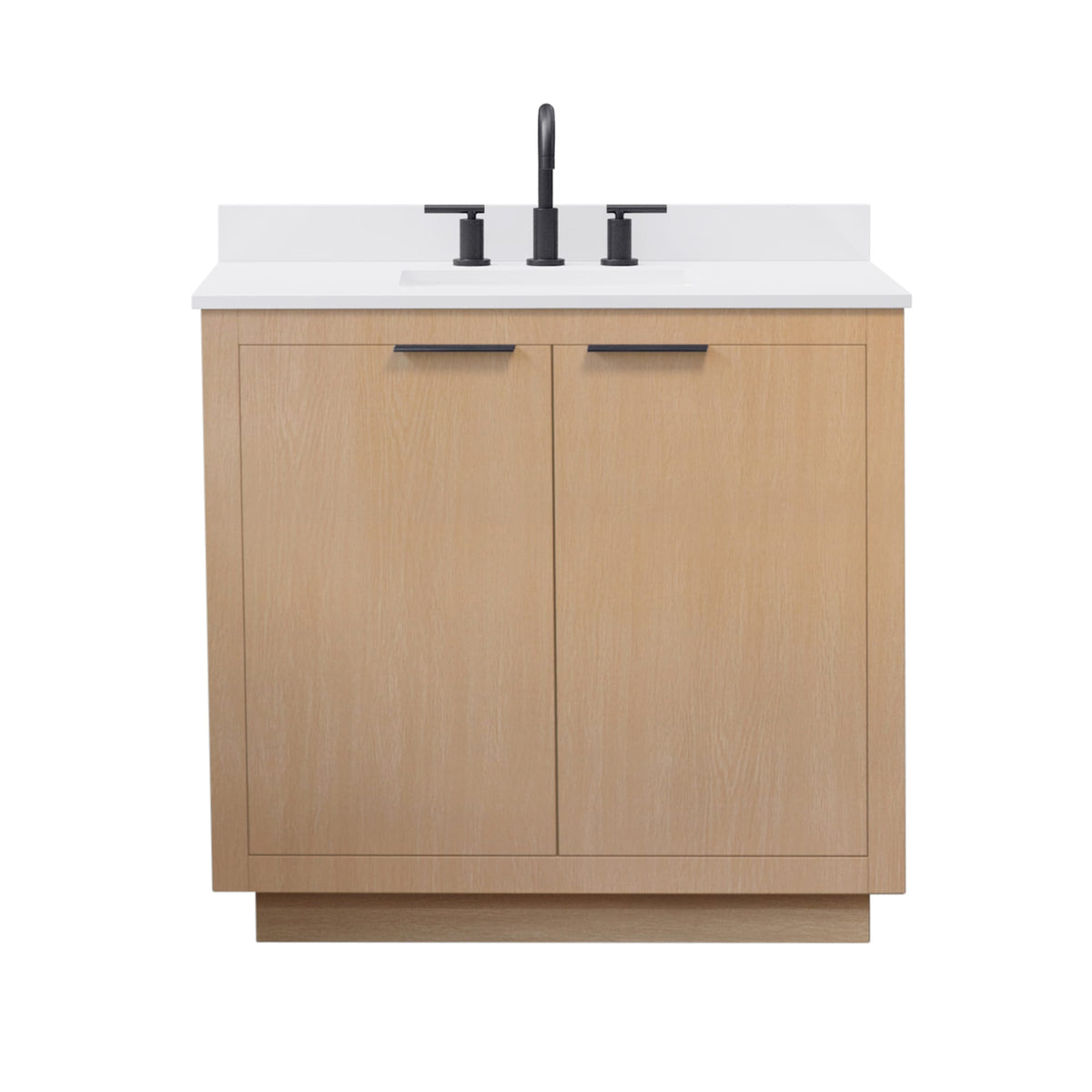 Wyndham Collection Maroni 36 Inch Single Bathroom Vanity in Light Straw, White Cultured Marble Countertop, Undermount Square Sink (3-Hole), Matte Black Trim
