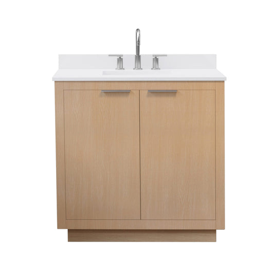 Wyndham Collection Maroni 36 Inch Single Bathroom Vanity in Light Straw, White Cultured Marble Countertop, Undermount Square Sink (3-Hole), Brushed Nickel Trim