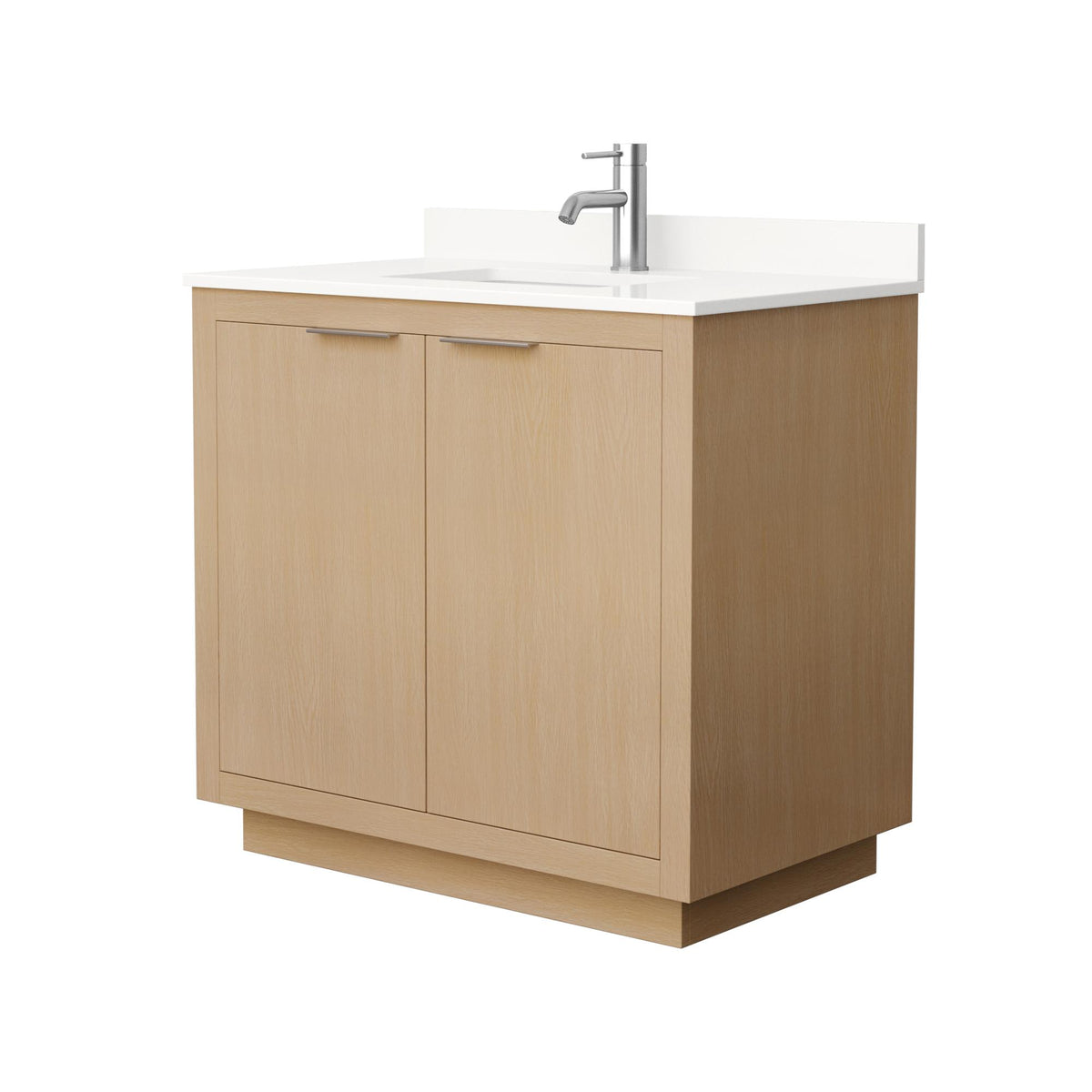 Wyndham Collection Maroni 36 Inch Single Bathroom Vanity in Light Straw, White Quartz Countertop, Undermount Square Sink (1-Hole), Brushed Nickel Trim