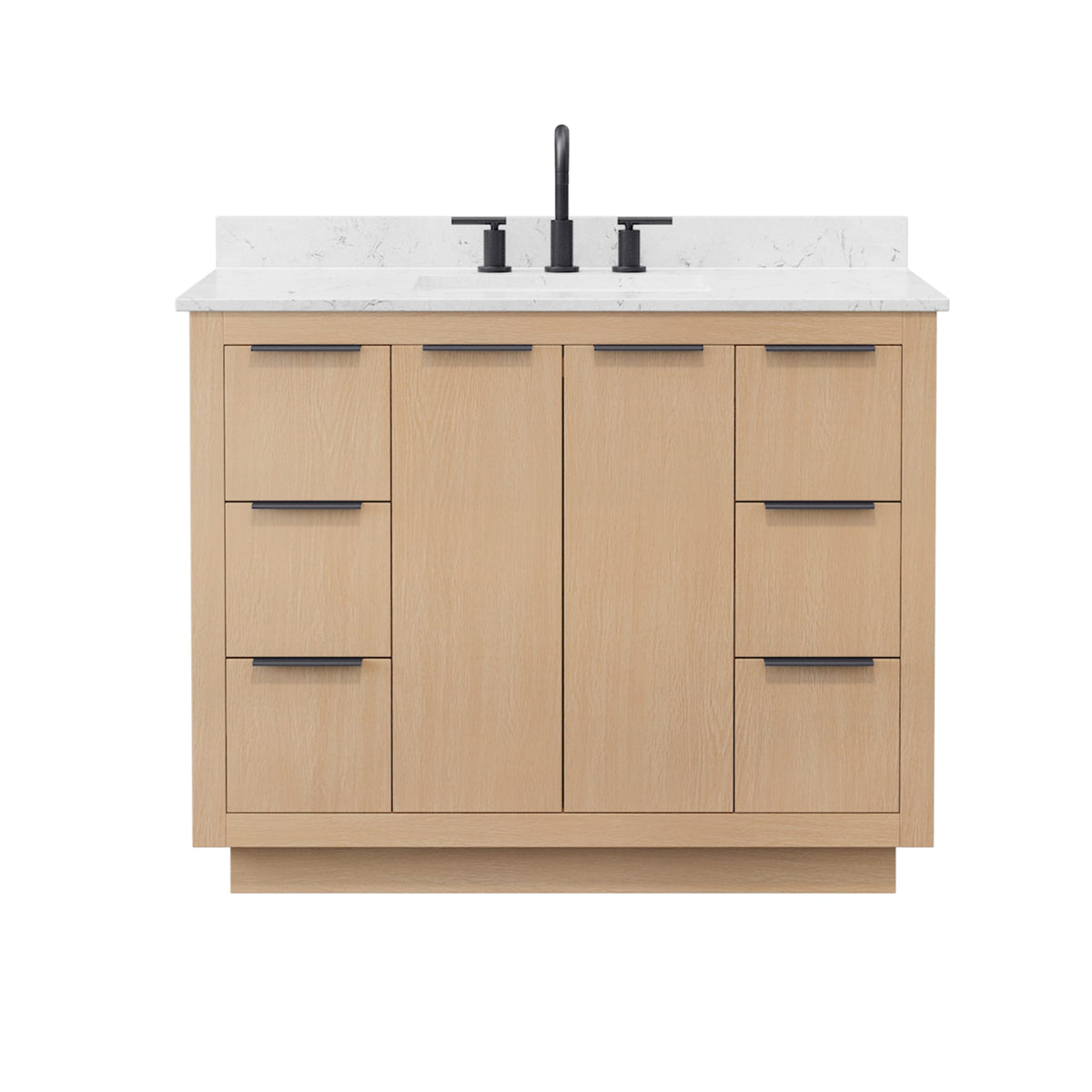 Wyndham Collection Maroni 42 Inch Single Bathroom Vanity in Light Straw, Carrara Cultured Marble Countertop, Undermount Square Sink (3-Hole), Matte Black Trim