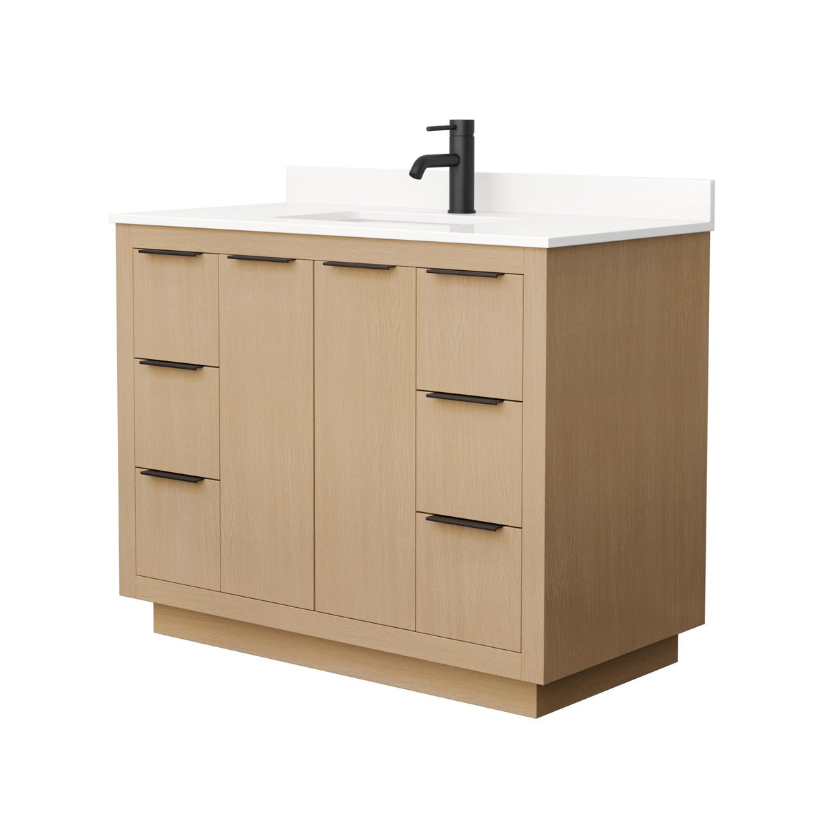 Wyndham Collection Maroni 42 Inch Single Bathroom Vanity in Light Straw, White Quartz Countertop, Undermount Square Sink (1-Hole), Matte Black Trim