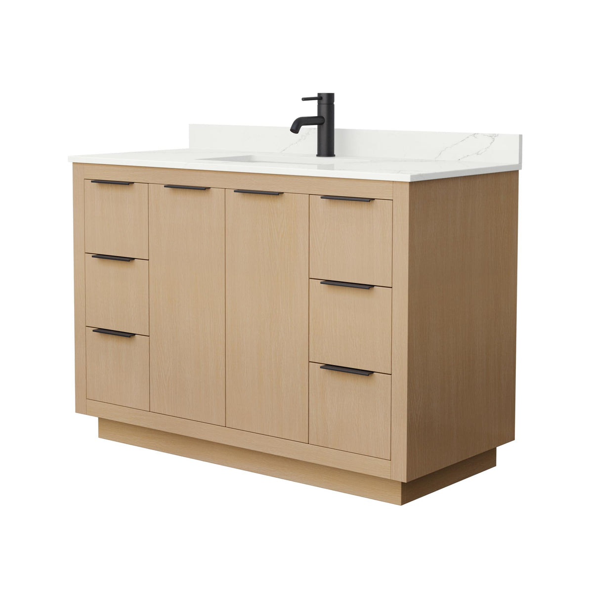 Wyndham Collection Maroni 48 Inch Single Bathroom Vanity in Light Straw, Giotto Quartz Countertop, Undermount Square Sink (1-Hole), Matte Black Trim