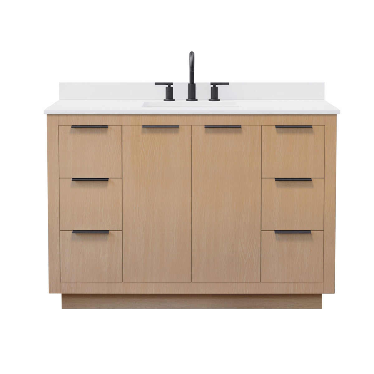 Wyndham Collection Maroni 48 Inch Single Bathroom Vanity in Light Straw, White Cultured Marble Countertop, Undermount Square Sink (3-Hole), Matte Black Trim