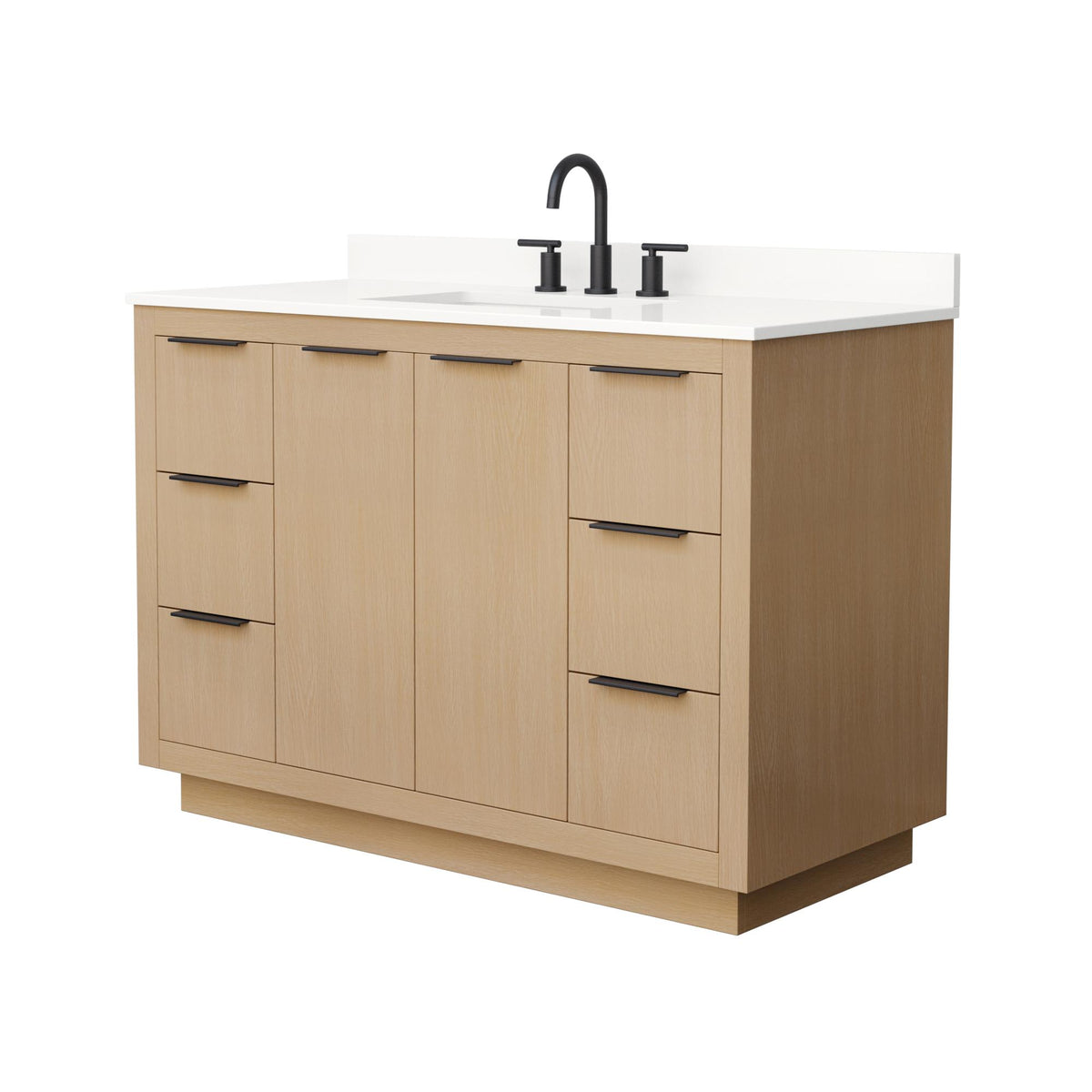 Wyndham Collection Maroni 48 Inch Single Bathroom Vanity in Light Straw, White Quartz Countertop, Undermount Square Sink (3-Hole), Matte Black Trim