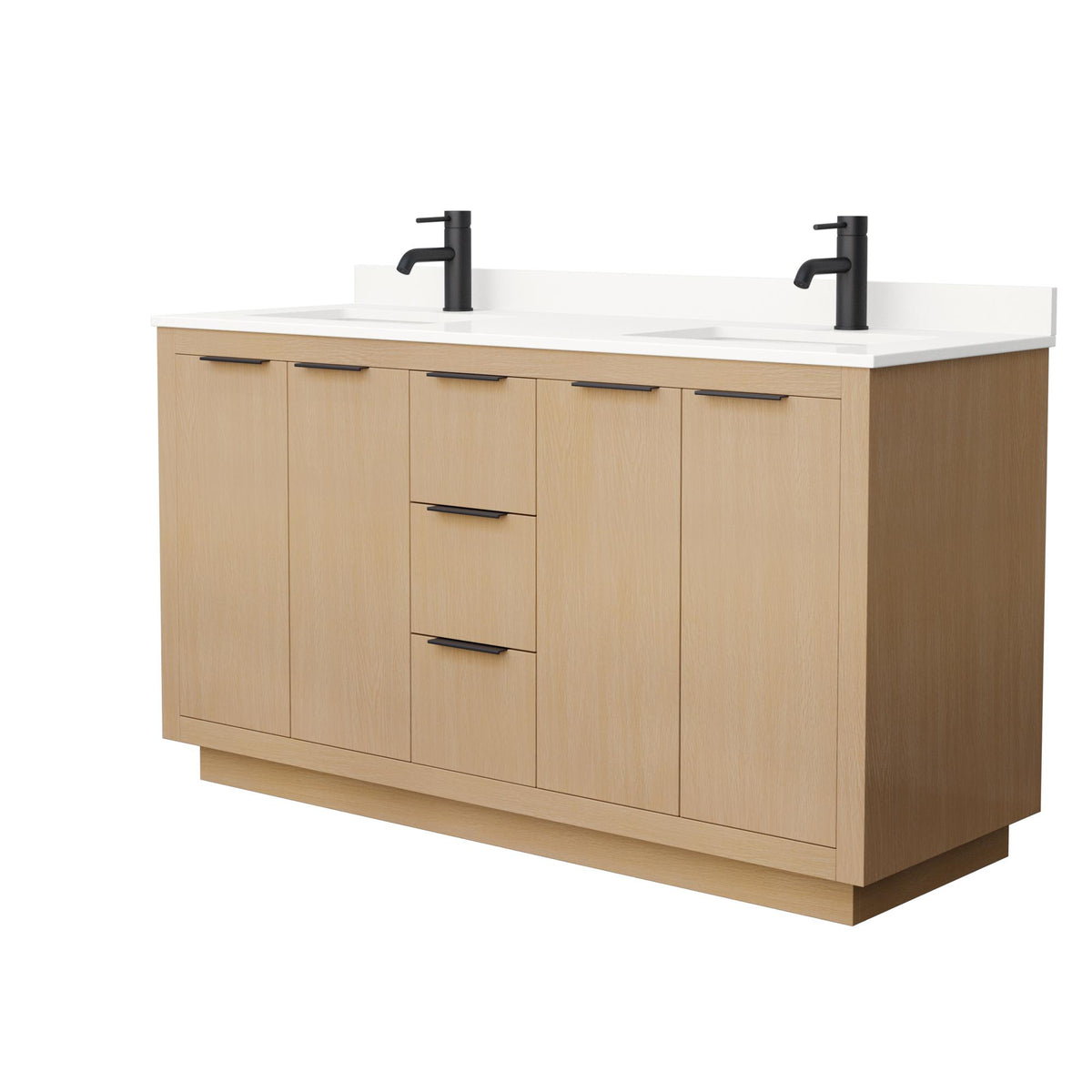 Wyndham Collection Maroni 60 Inch Double Bathroom Vanity in Light Straw, White Quartz Countertop, Undermount Square Sinks (1-Hole), Matte Black Trim
