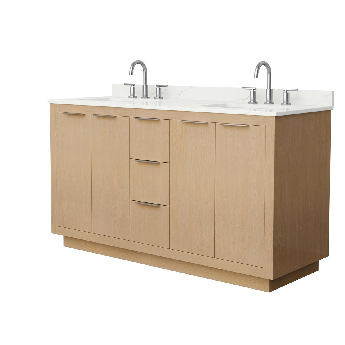 Wyndham Collection Maroni 60 Inch Double Bathroom Vanity in Light Straw, Giotto Quartz Countertop, Undermount Square Sinks (3-Hole), Brushed Nickel Trim
