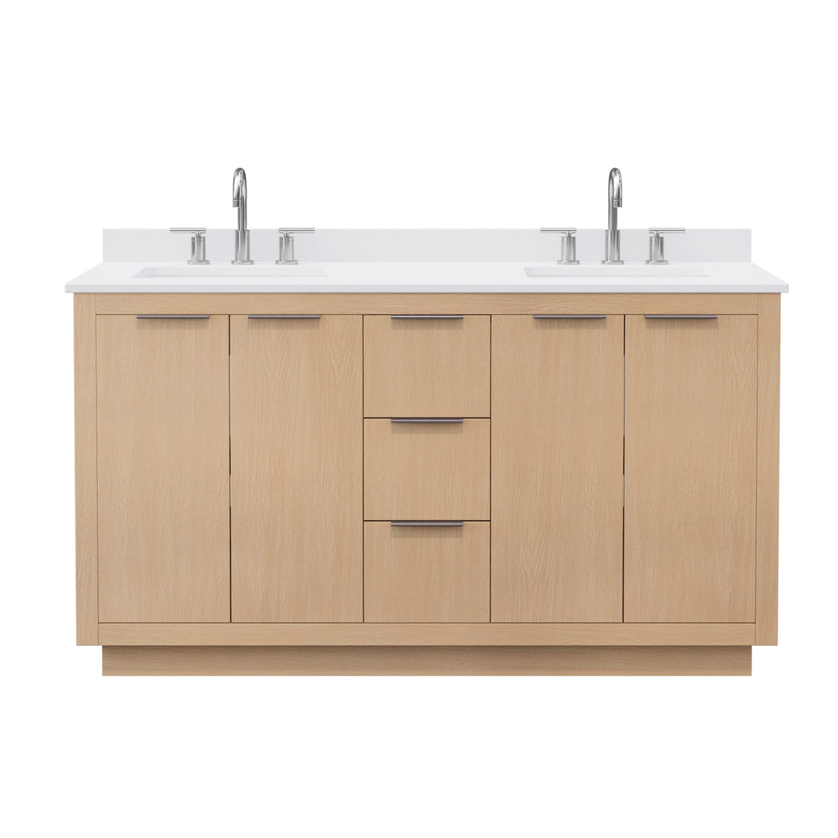 Wyndham Collection Maroni 60 Inch Double Bathroom Vanity in Light Straw, White Cultured Marble Countertop, Undermount Square Sinks (3-Hole), Brushed Nickel Trim