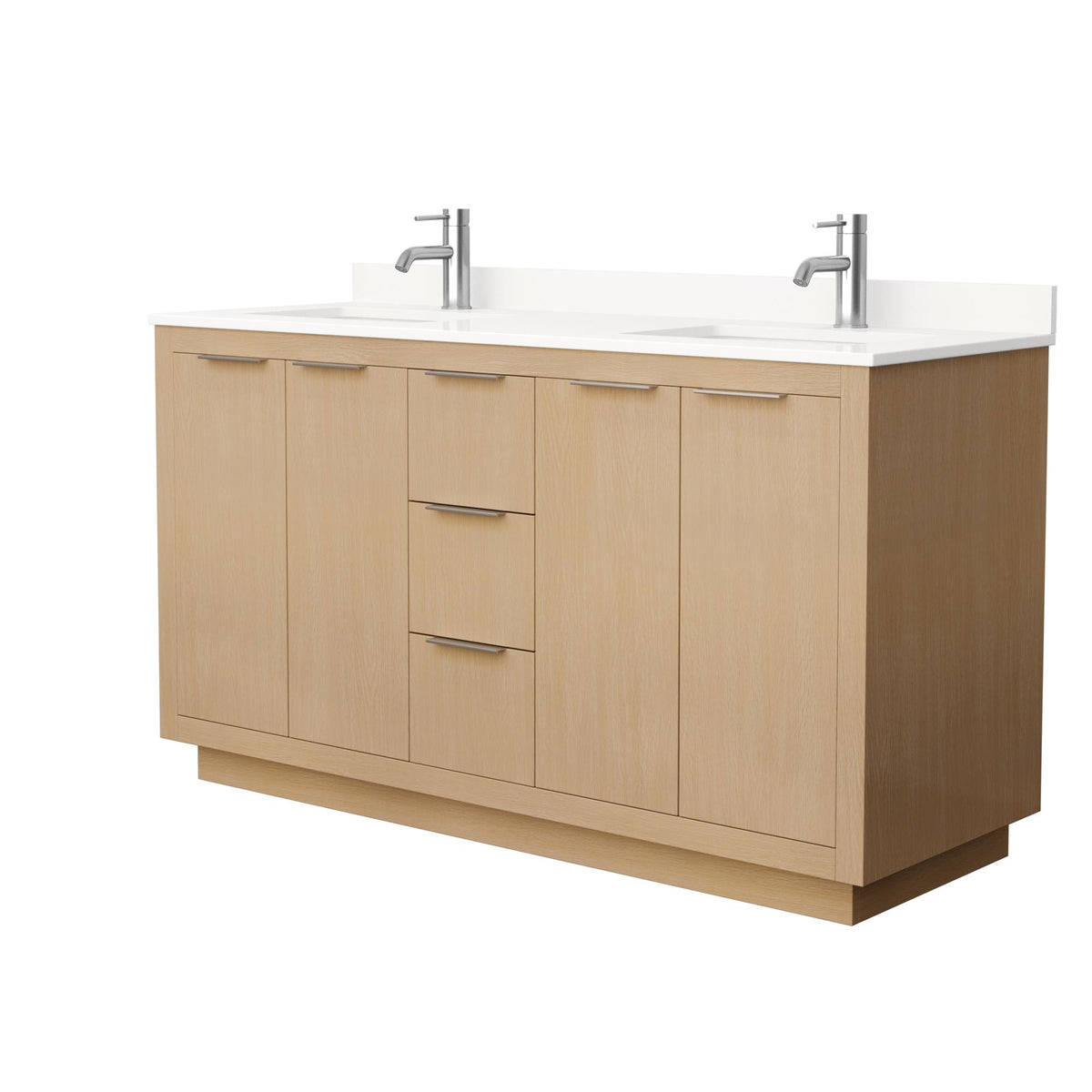 Wyndham Collection Maroni 60 Inch Double Bathroom Vanity in Light Straw, White Quartz Countertop, Undermount Square Sinks (1-Hole), Brushed Nickel Trim