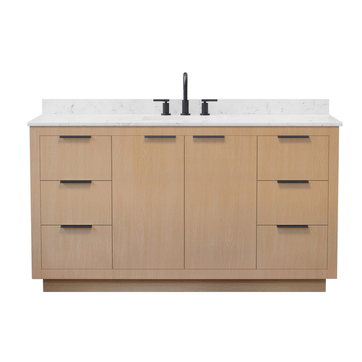 Wyndham Collection Maroni 60 Inch Single Bathroom Vanity in Light Straw, Carrara Cultured Marble Countertop, Undermount Square Sink (3-Hole), Matte Black Trim